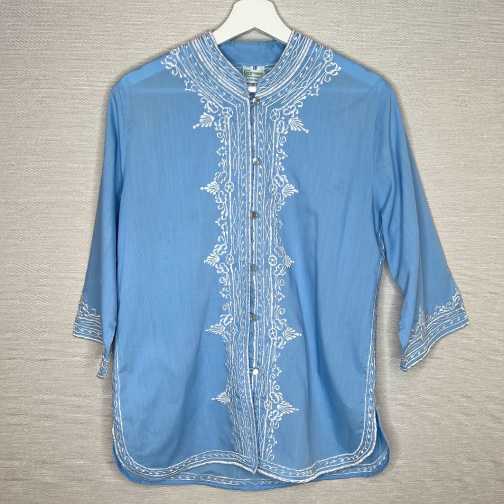 Caro of Honolulu Vintage 80s Cotton Embroidered Kimono Tunic -12